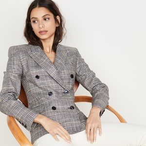 ESCADA Cashmere Wool Double Breasted Glen Plaid Blazer Jacket in Grey